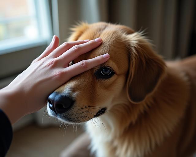 A serene woman and her dog practicing mindfulness in a park