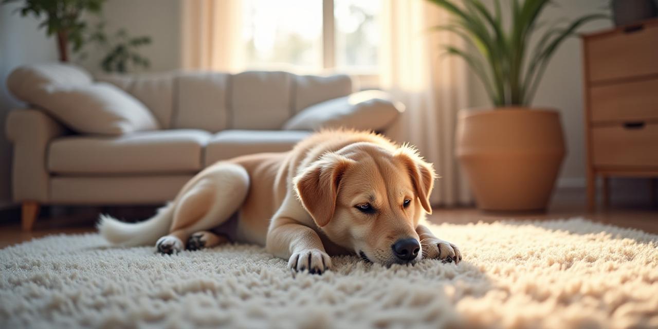 Soft focus of a dog resting safely in a home environment